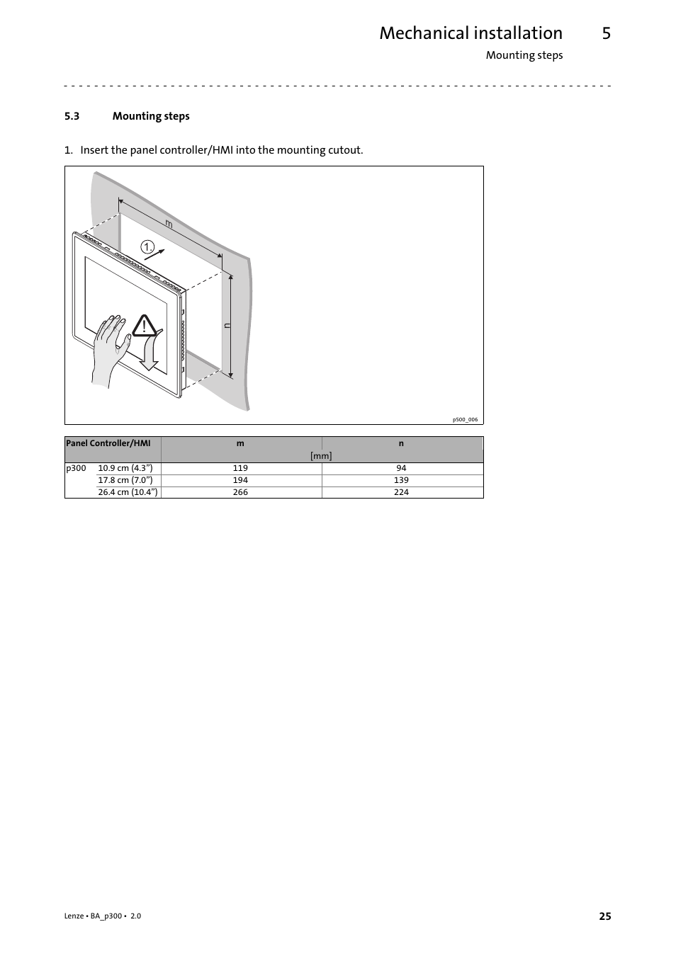 3 mounting steps, Mounting steps, Mechanical installation | Lenze p300 Operating Instructions User Manual | Page 25 / 37