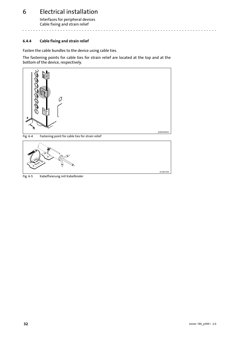 4 cable fixing and strain relief, Cable fixing and strain relief, Electrical installation | Lenze p300 Operating Instructions User Manual | Page 32 / 37