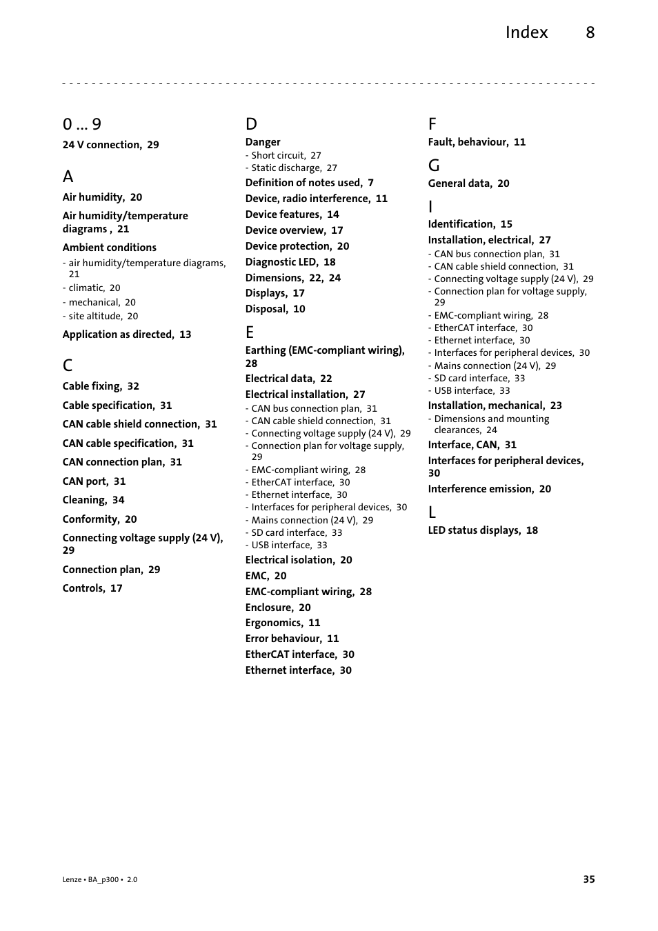 8 index, Index, Index 8 | Lenze p300 Operating Instructions User Manual | Page 35 / 37