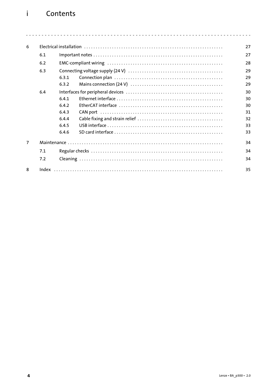 Contents i | Lenze p300 Operating Instructions User Manual | Page 4 / 37