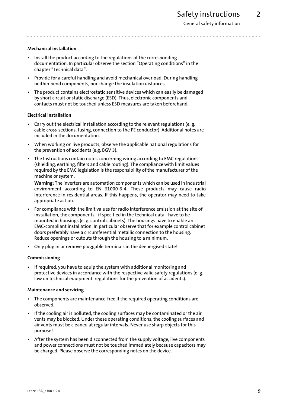 Safety instructions | Lenze p300 Operating Instructions User Manual | Page 9 / 37