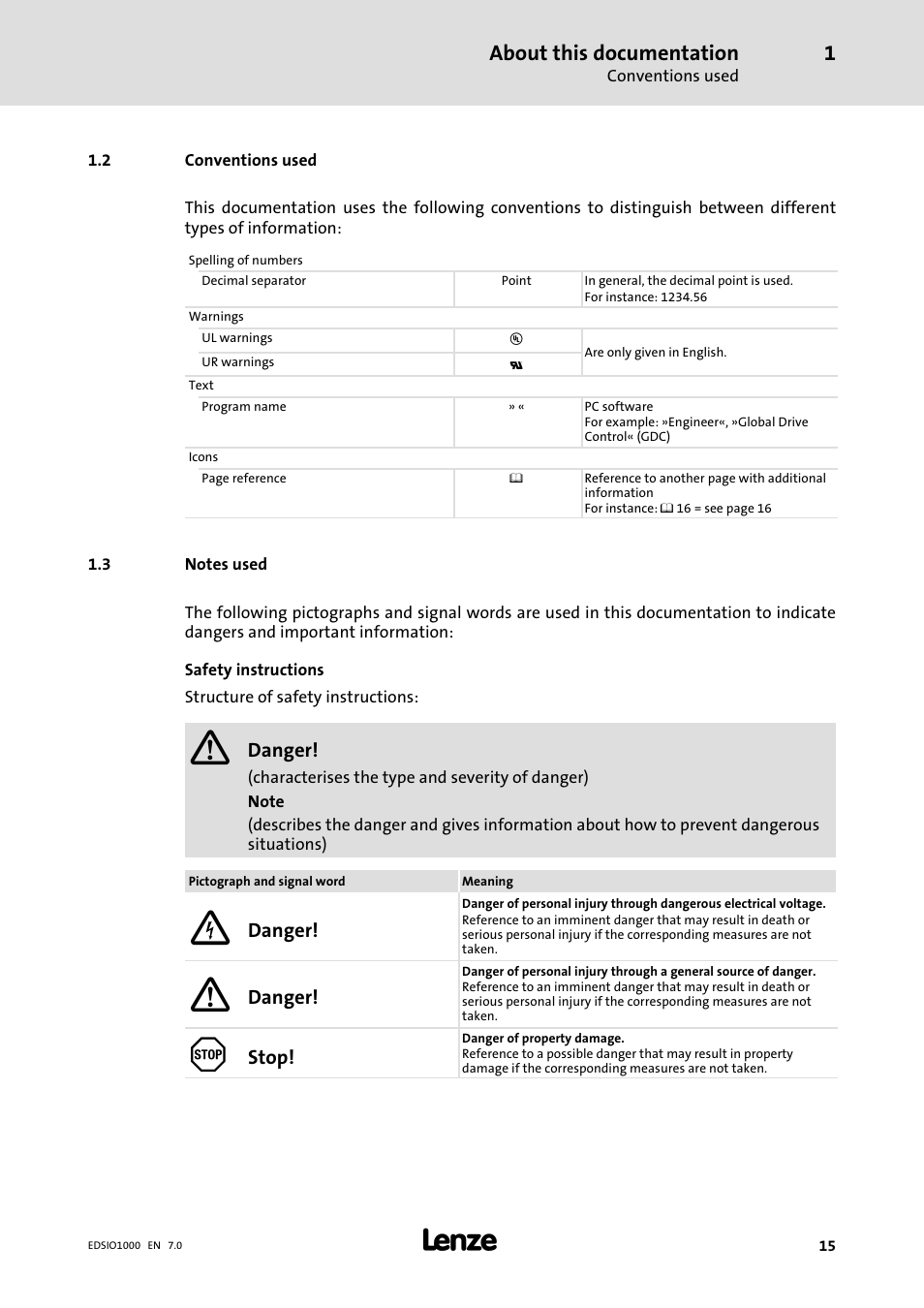 2 conventions used, 3 notes used, Conventions used | Notes used, About this documentation | Lenze I/O system 1000 System Manual User Manual | Page 15 / 744