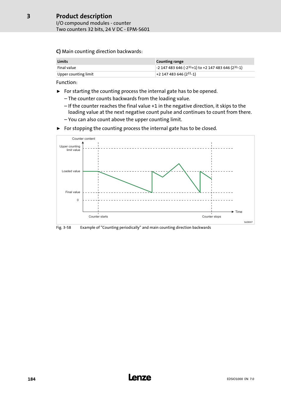 Product description, C) main counting direction backwards, Function | Lenze I/O system 1000 System Manual User Manual | Page 184 / 744