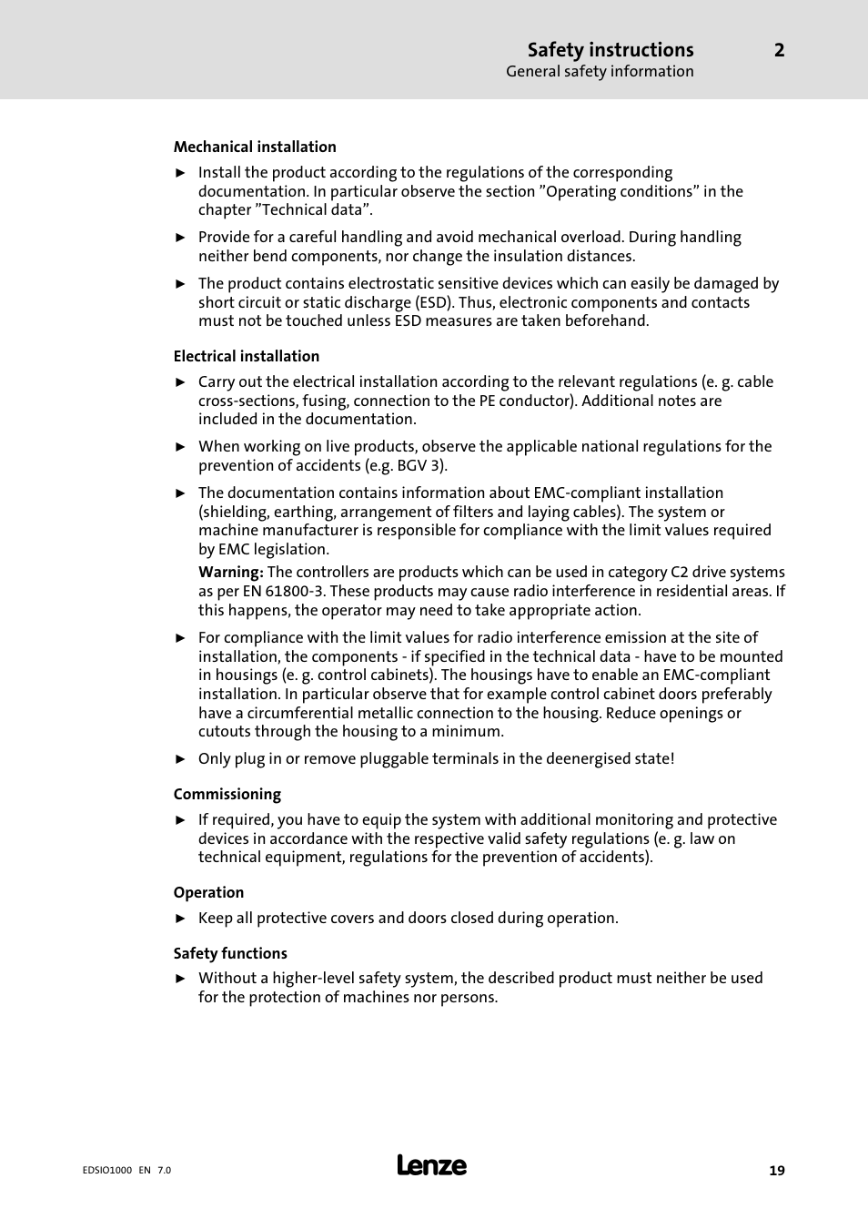 Safety instructions | Lenze I/O system 1000 System Manual User Manual | Page 19 / 744