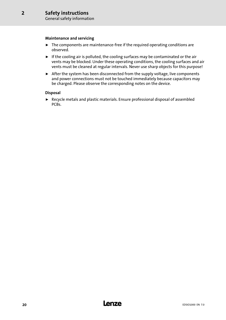 Safety instructions | Lenze I/O system 1000 System Manual User Manual | Page 20 / 744