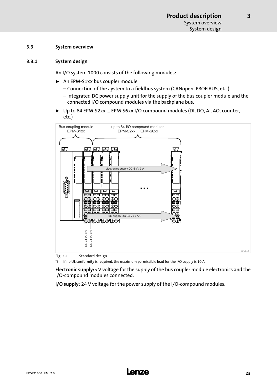 3 system overview, 1 system design, System overview | System design, Product description | Lenze I/O system 1000 System Manual User Manual | Page 23 / 744