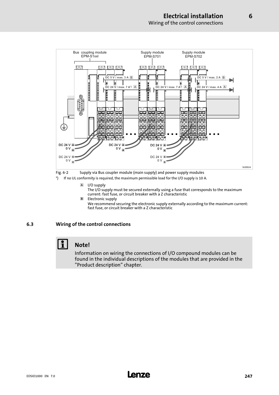 3 wiring of the control connections, Wiring of the control connections, Electrical installation | Lenze I/O system 1000 System Manual User Manual | Page 247 / 744