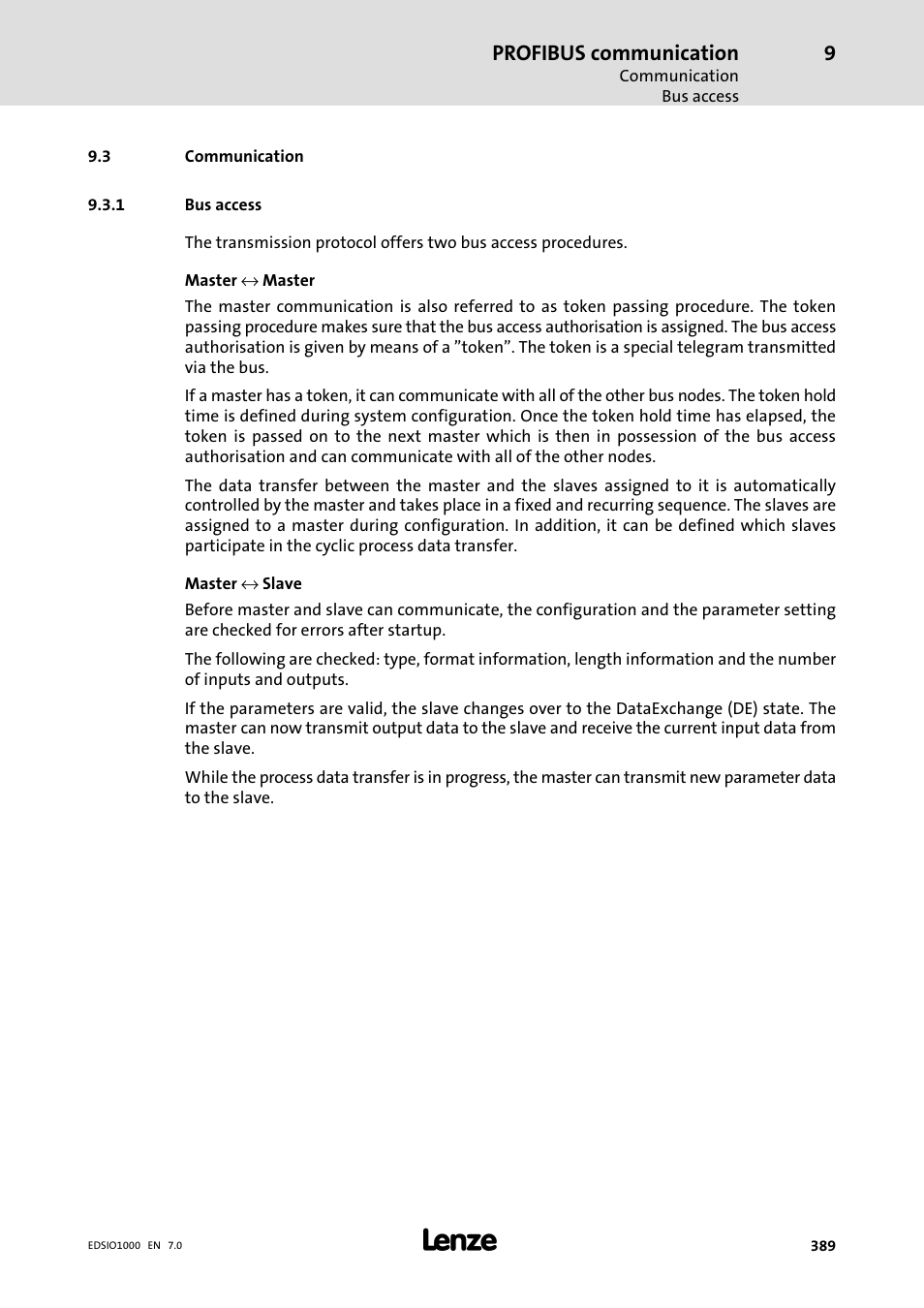 3 communication, 1 bus access, Communication | Bus access, Profibus communication | Lenze I/O system 1000 System Manual User Manual | Page 389 / 744