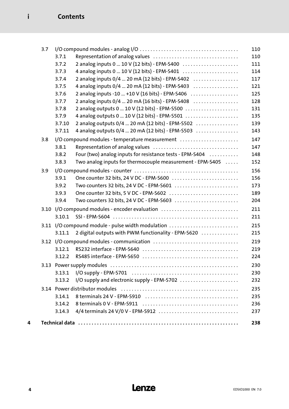Contents i | Lenze I/O system 1000 System Manual User Manual | Page 4 / 744