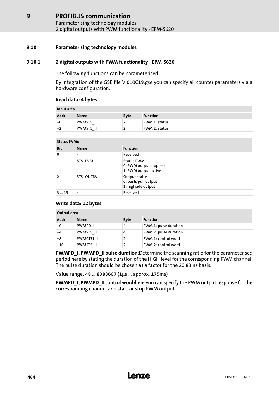 10 parameterising technology modules, Profibus communication | Lenze I/O system 1000 System Manual User Manual | Page 464 / 744