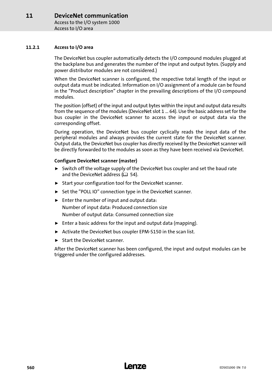 1 access to i/o area, Access to i/o area, Devicenet communication | Lenze I/O system 1000 System Manual User Manual | Page 560 / 744