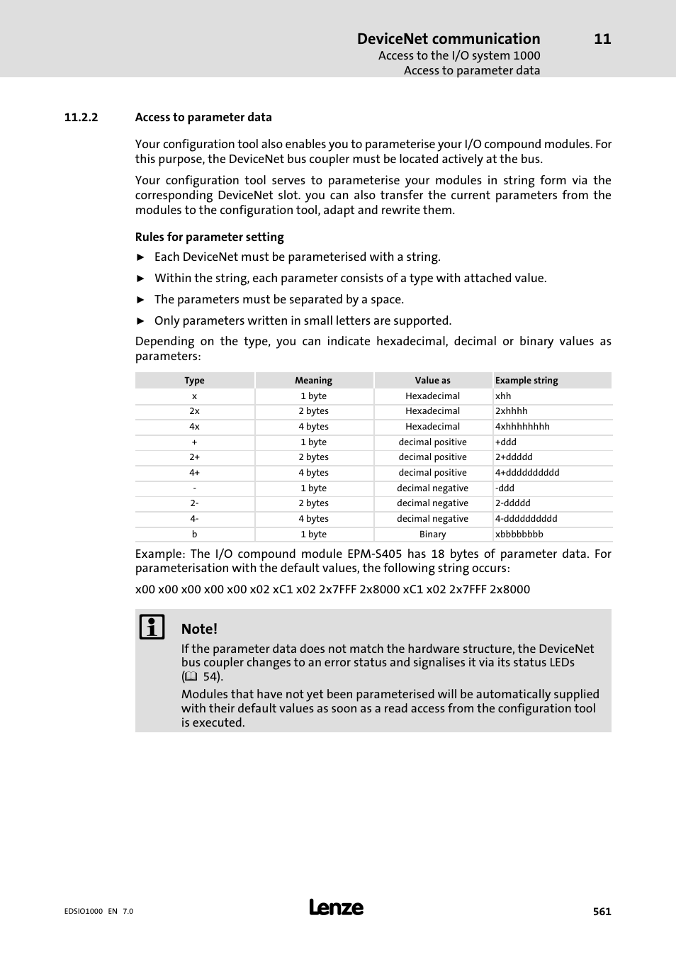 2 access to parameter data, Access to parameter data, Devicenet communication | Lenze I/O system 1000 System Manual User Manual | Page 561 / 744