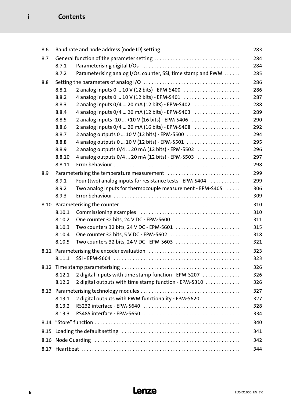 Contents i | Lenze I/O system 1000 System Manual User Manual | Page 6 / 744