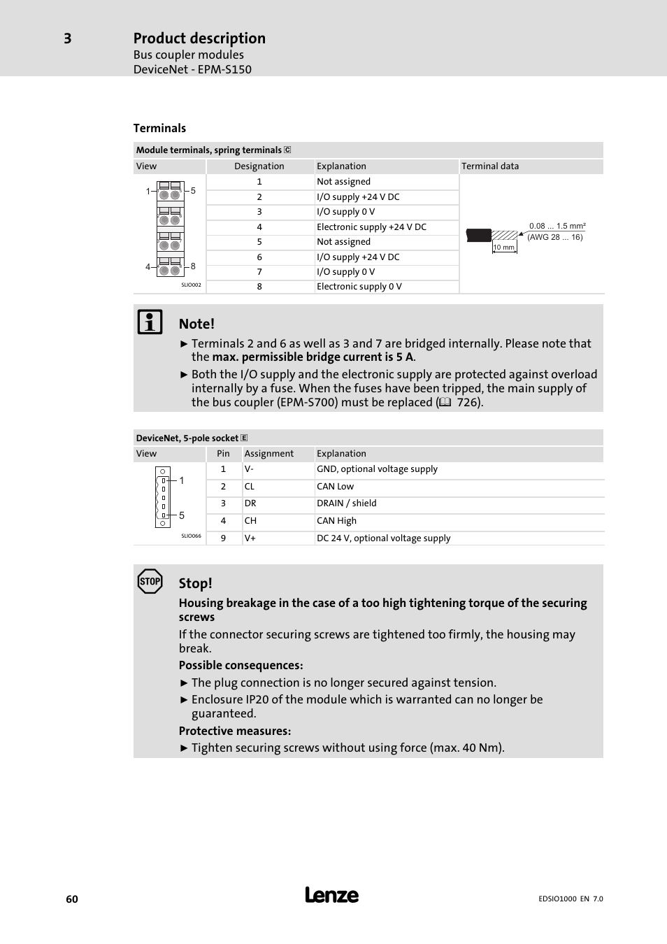 Product description, Stop | Lenze I/O system 1000 System Manual User Manual | Page 60 / 744