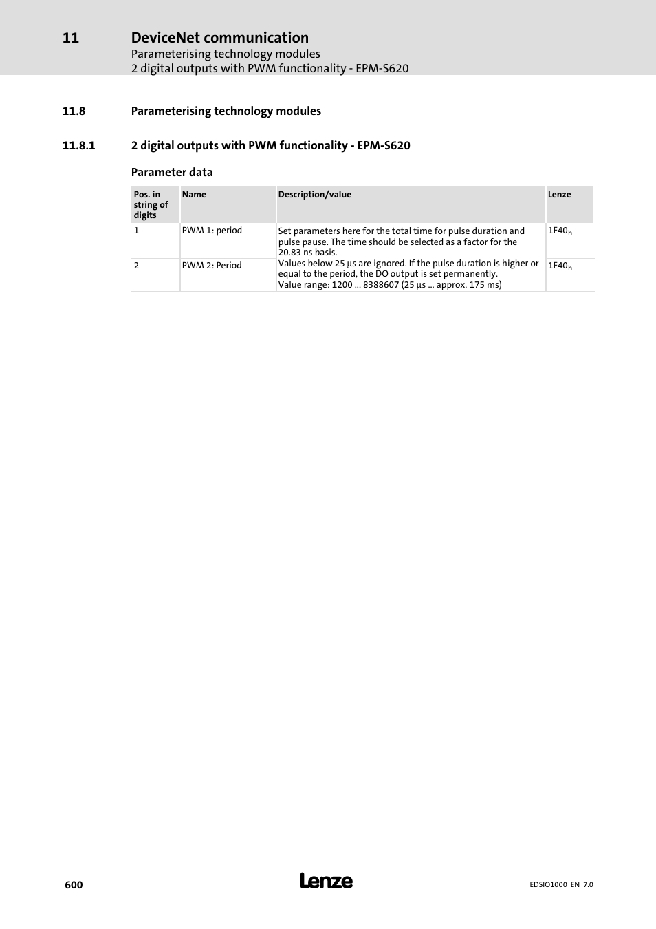 8 parameterising technology modules, Devicenet communication | Lenze I/O system 1000 System Manual User Manual | Page 600 / 744