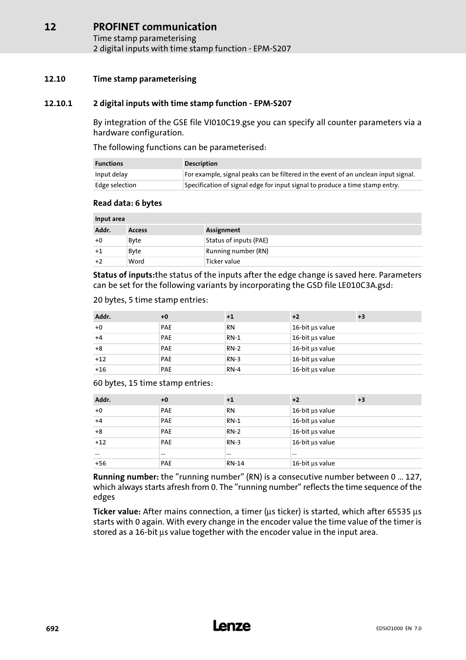 10 time stamp parameterising, Profinet communication | Lenze I/O system 1000 System Manual User Manual | Page 692 / 744