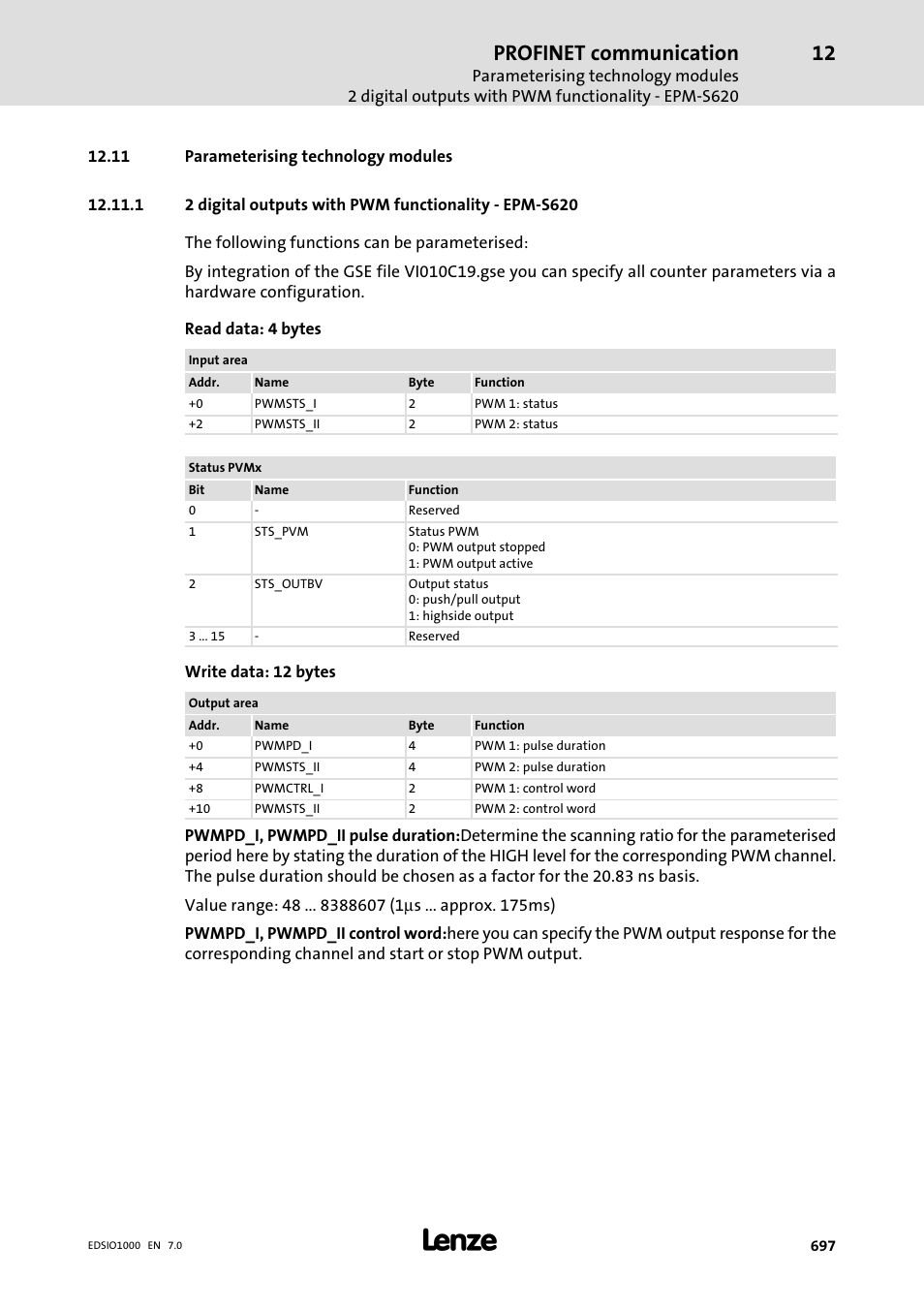 11 parameterising technology modules, Profinet communication | Lenze I/O system 1000 System Manual User Manual | Page 697 / 744
