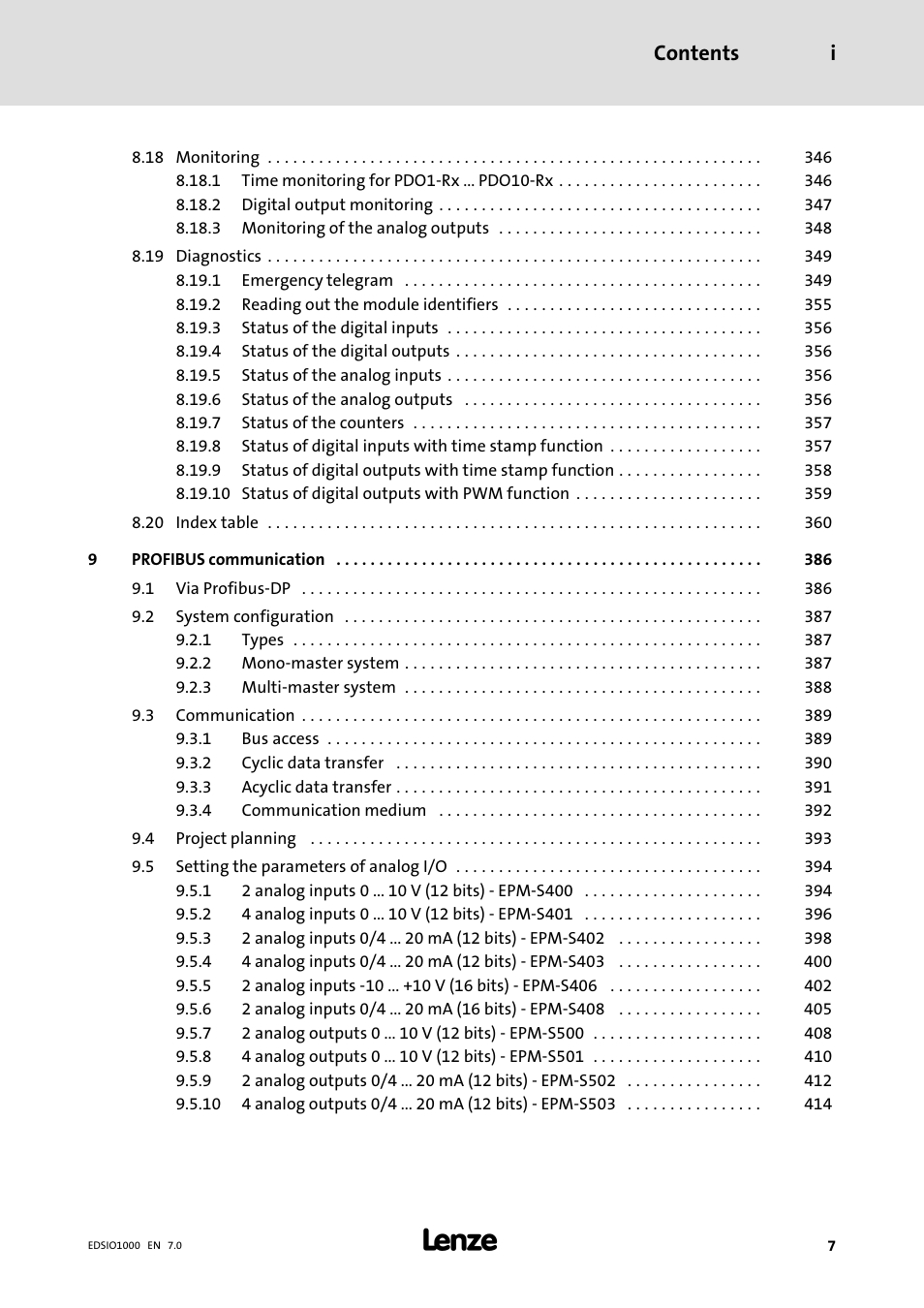 Contents i | Lenze I/O system 1000 System Manual User Manual | Page 7 / 744