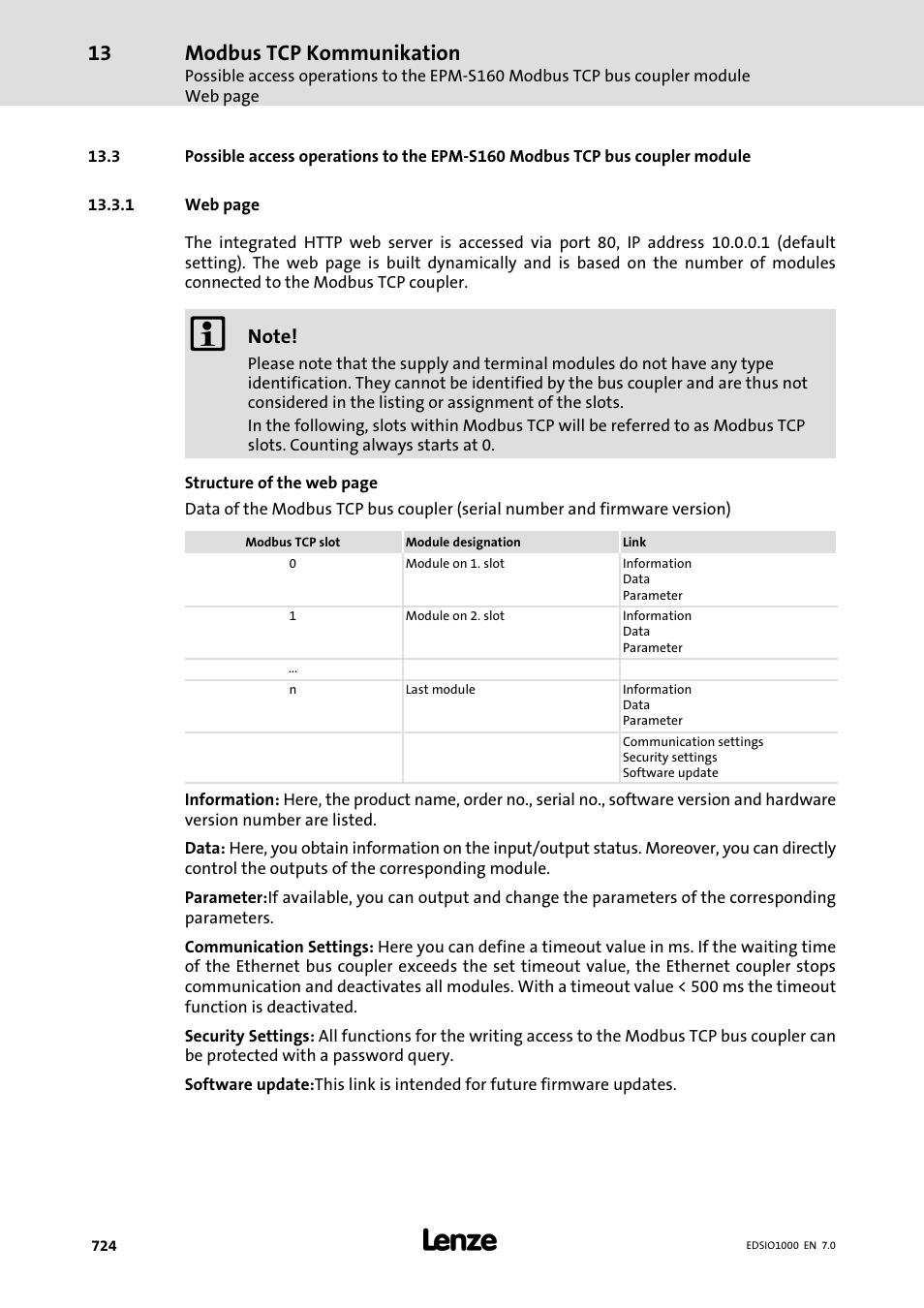 Modbus tcp kommunikation | Lenze I/O system 1000 System Manual User Manual | Page 724 / 744