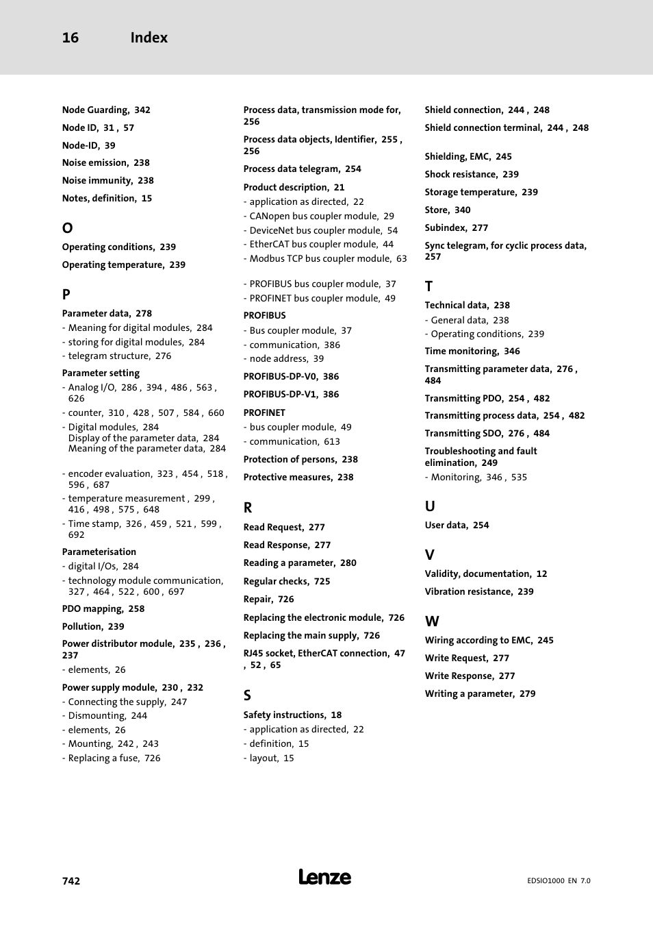 Index 16 | Lenze I/O system 1000 System Manual User Manual | Page 742 / 744