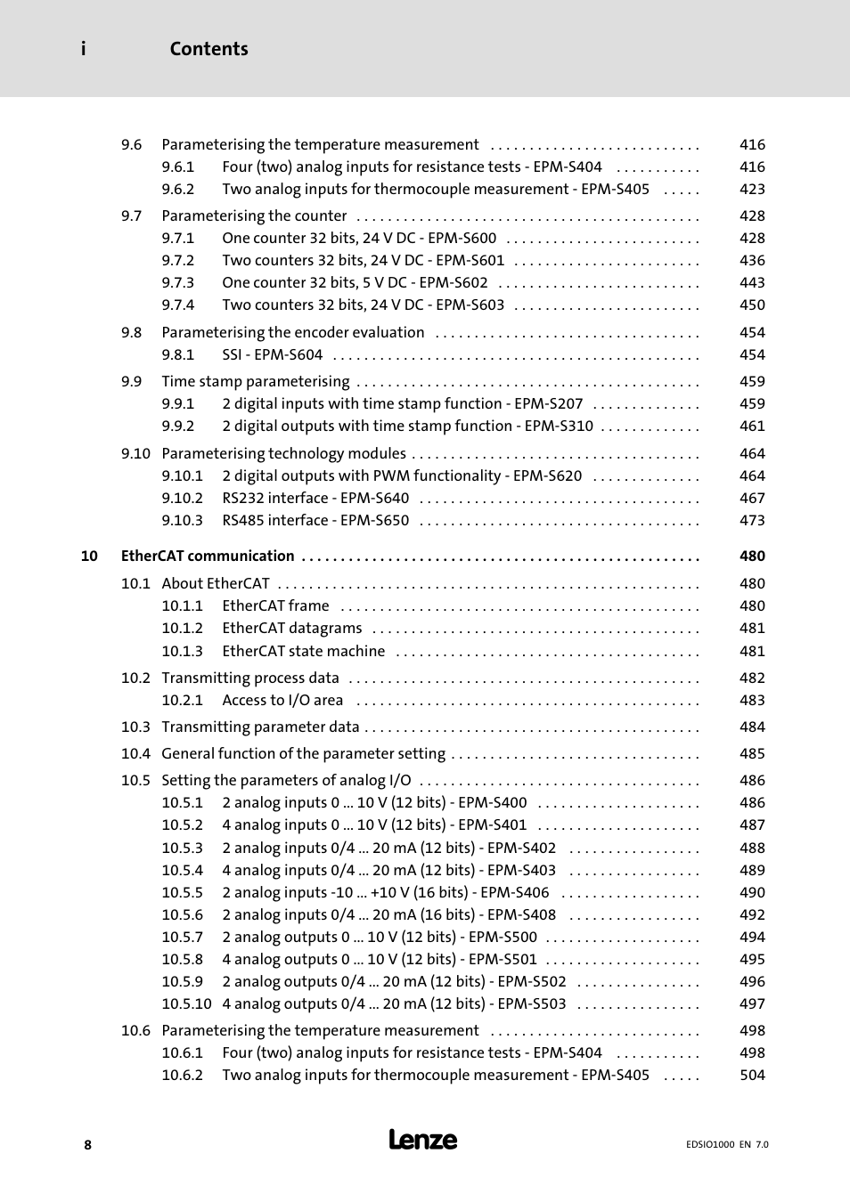 Contents i | Lenze I/O system 1000 System Manual User Manual | Page 8 / 744