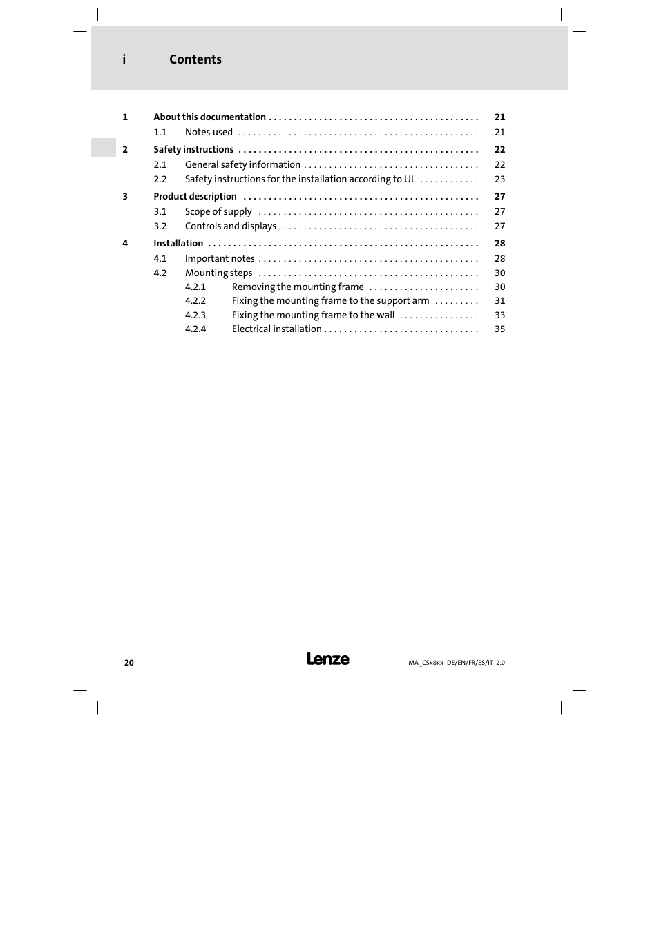 Lenze CS9800 Mounting Instructions User Manual | Page 20 / 89