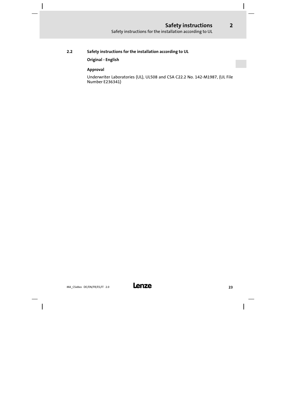Safety instructions | Lenze CS9800 Mounting Instructions User Manual | Page 23 / 89