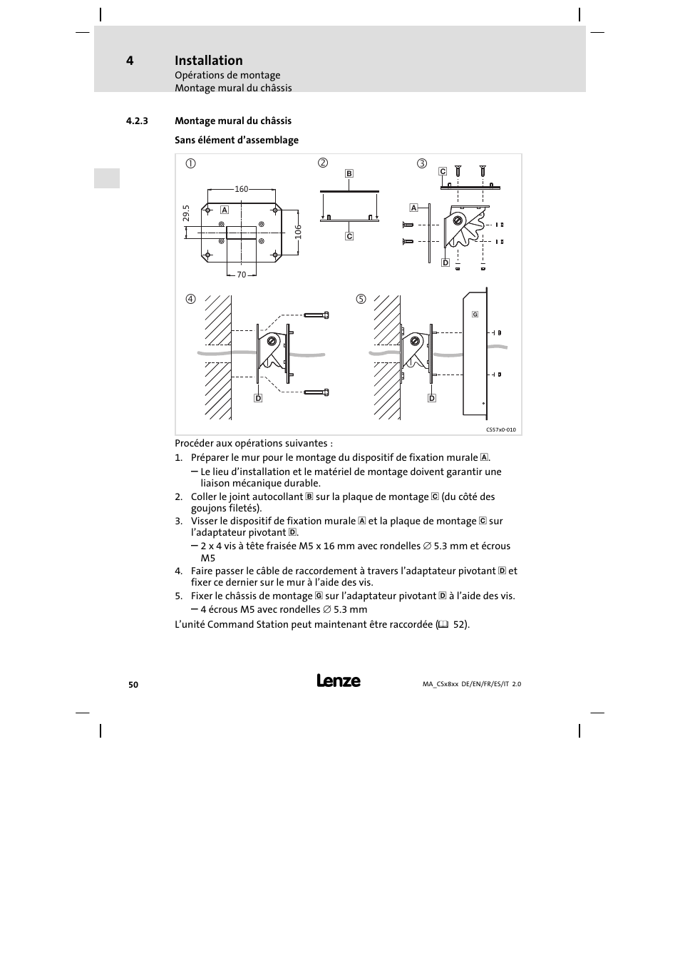 Montage mural du châssis, Installation | Lenze CS9800 Mounting Instructions User Manual | Page 50 / 89