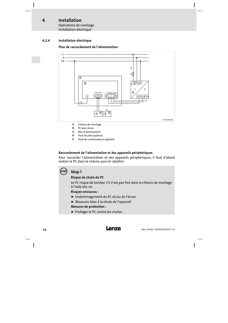 Installation électrique, Installation, Stop | Lenze CS9800 Mounting Instructions User Manual | Page 52 / 89