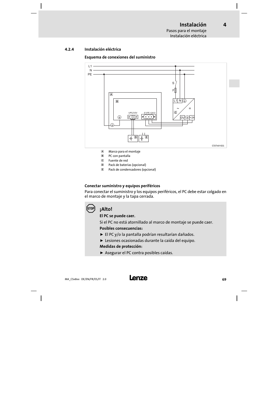 Instalación eléctrica, Instalación, Alto | Lenze CS9800 Mounting Instructions User Manual | Page 69 / 89