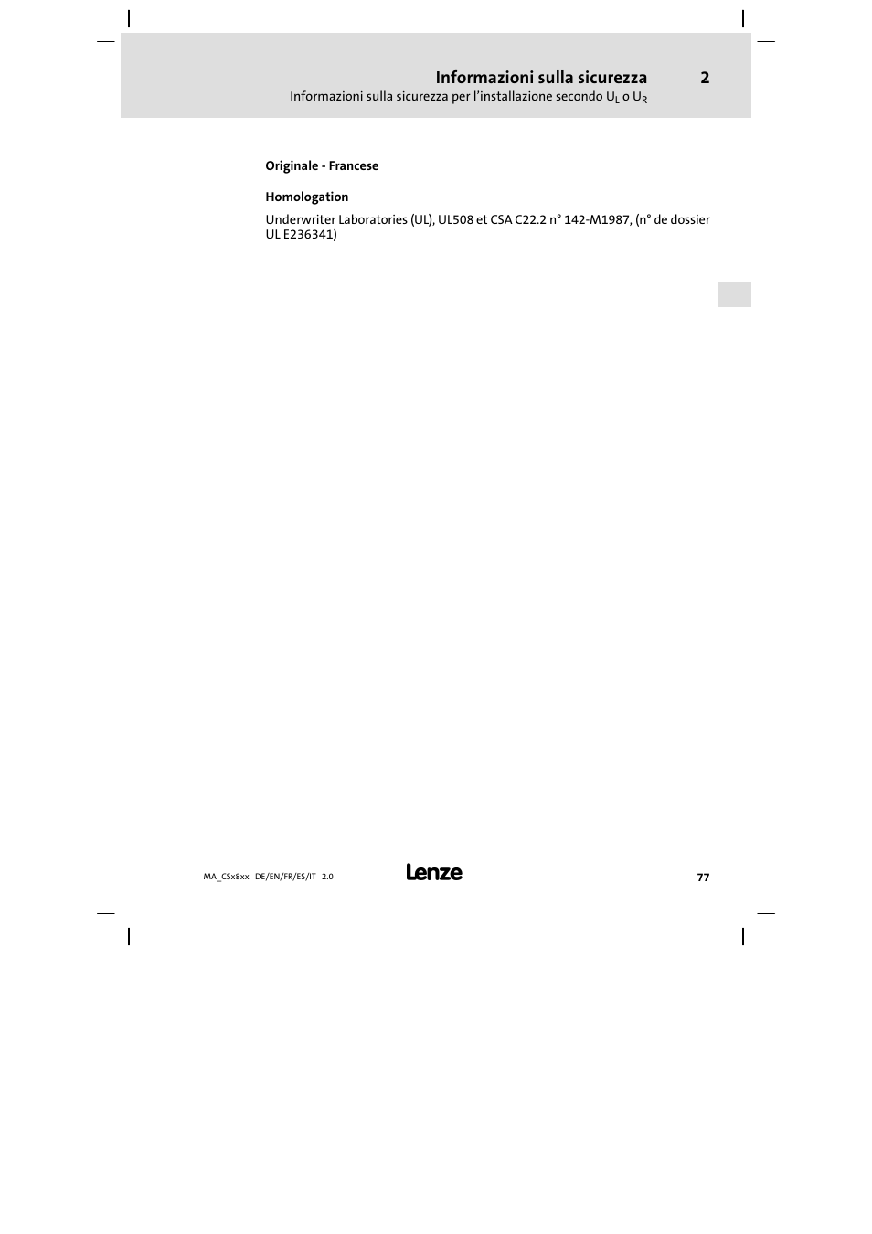 Informazioni sulla sicurezza | Lenze CS9800 Mounting Instructions User Manual | Page 77 / 89
