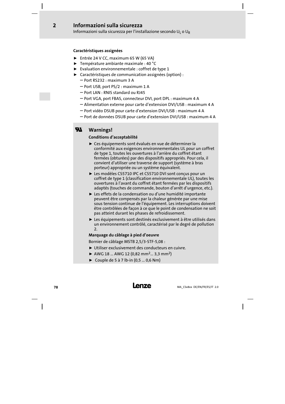 Informazioni sulla sicurezza | Lenze CS9800 Mounting Instructions User Manual | Page 78 / 89