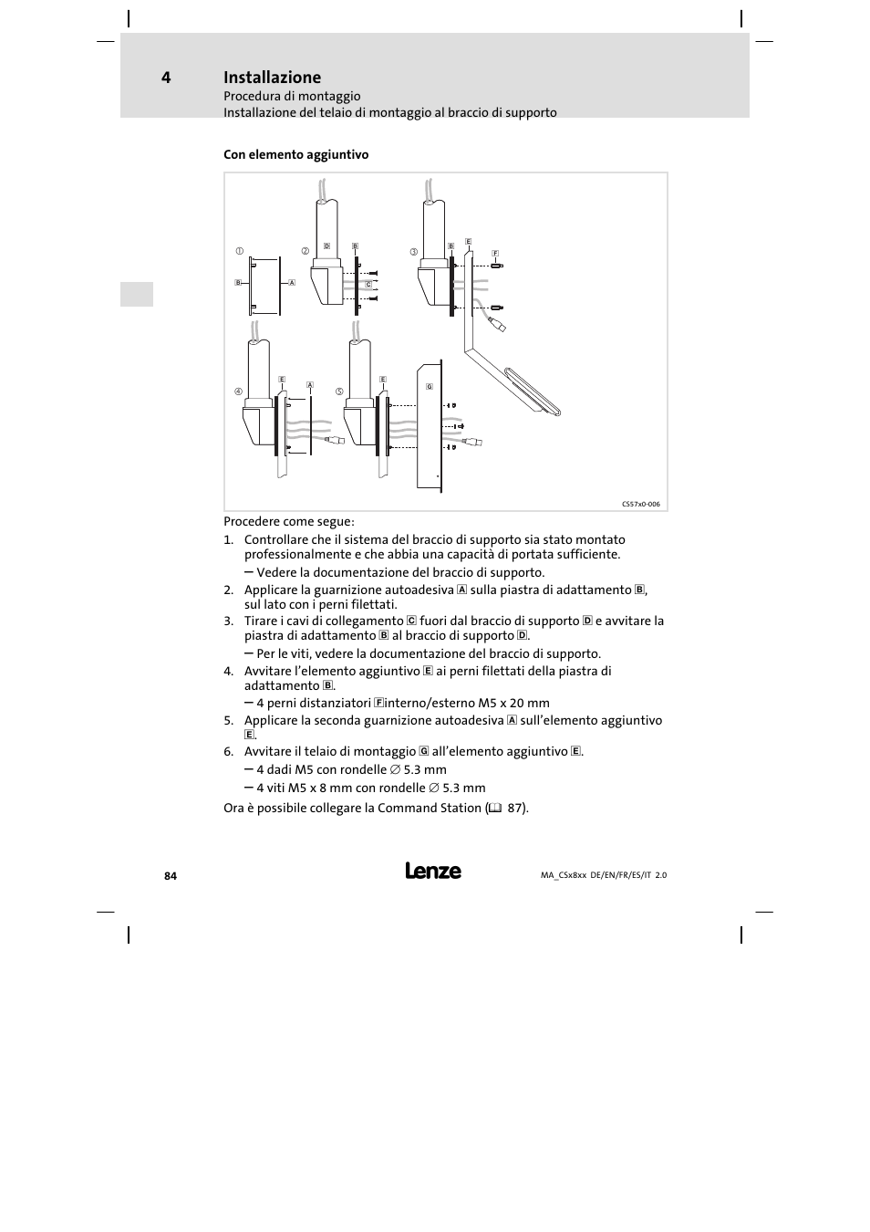 Installazione | Lenze CS9800 Mounting Instructions User Manual | Page 84 / 89