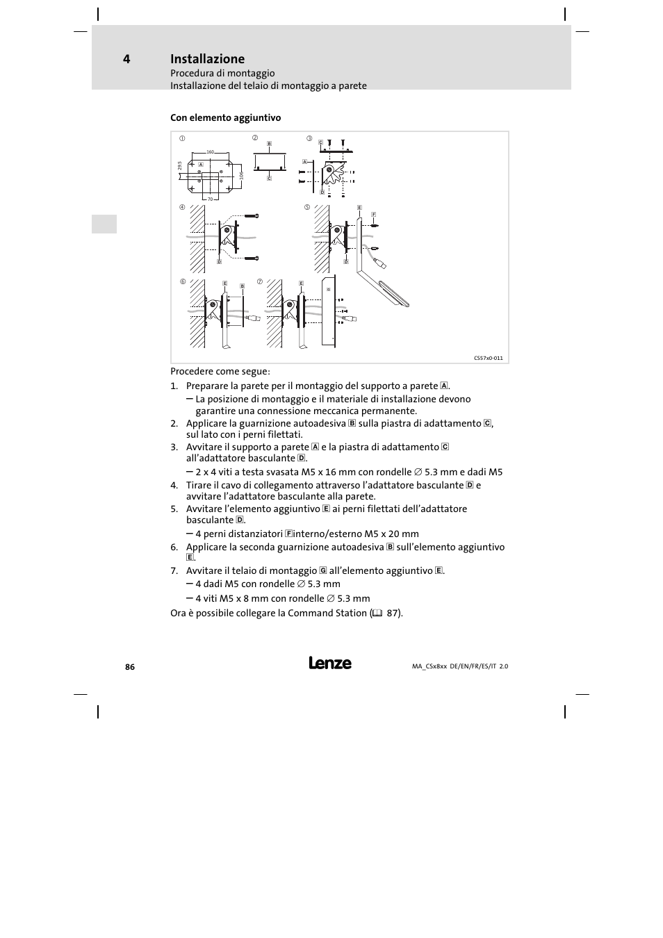 Installazione | Lenze CS9800 Mounting Instructions User Manual | Page 86 / 89