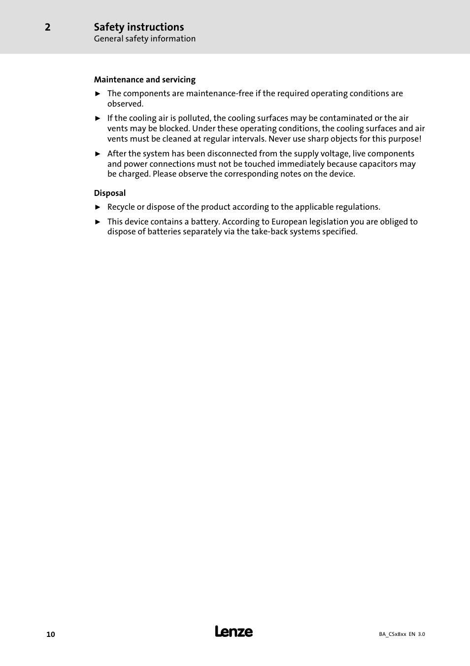 Safety instructions | Lenze CS9800 Operating Instructions User Manual | Page 10 / 60