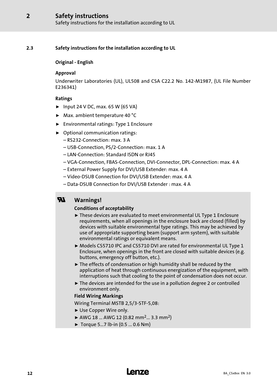 Safety instructions | Lenze CS9800 Operating Instructions User Manual | Page 12 / 60