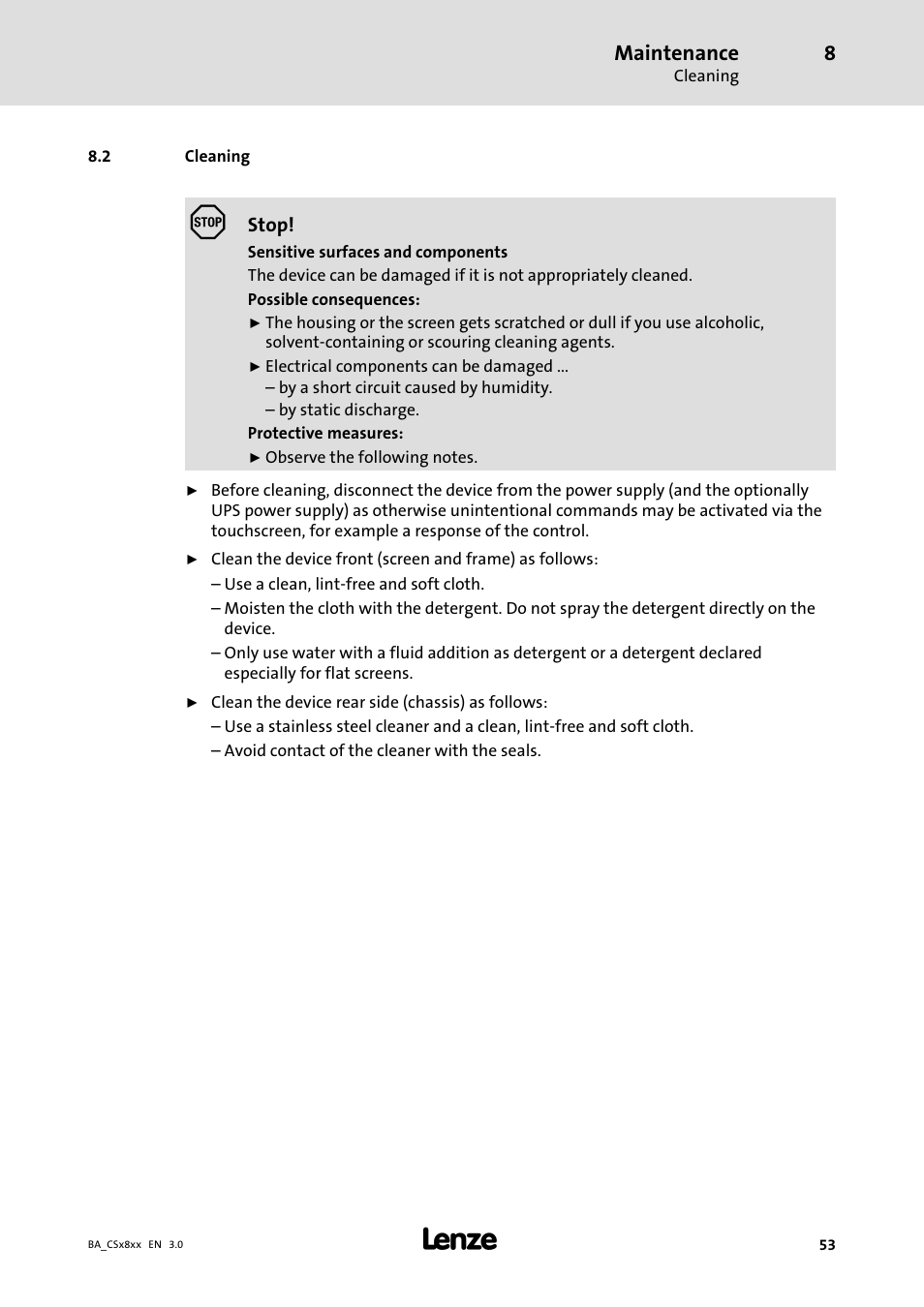 Cleaning | Lenze CS9800 Operating Instructions User Manual | Page 53 / 60