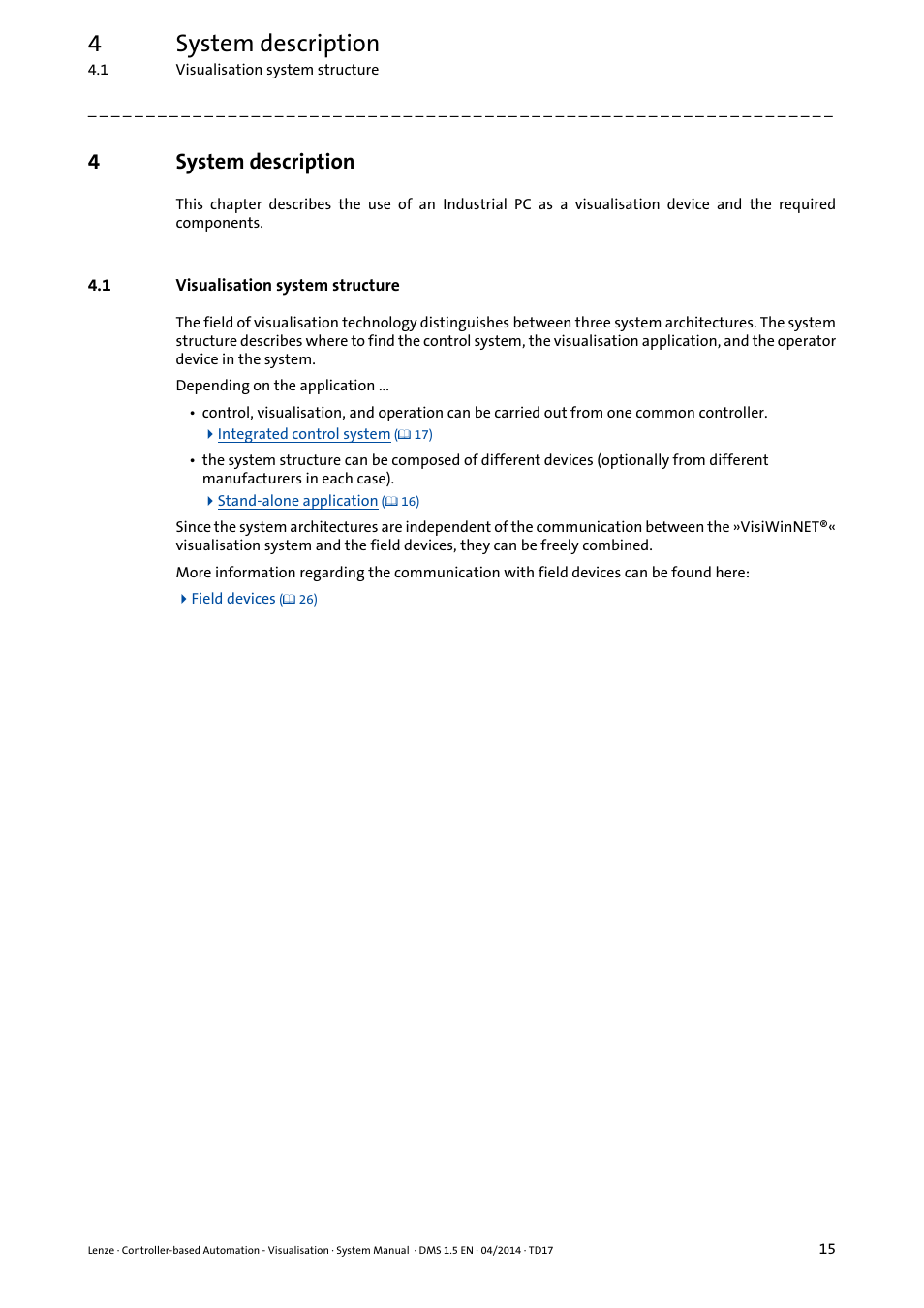 4 system description, 1 visualisation system structure, System description | Visualisation system structure, 4system description | Lenze Controller-based Automation User Manual | Page 15 / 63