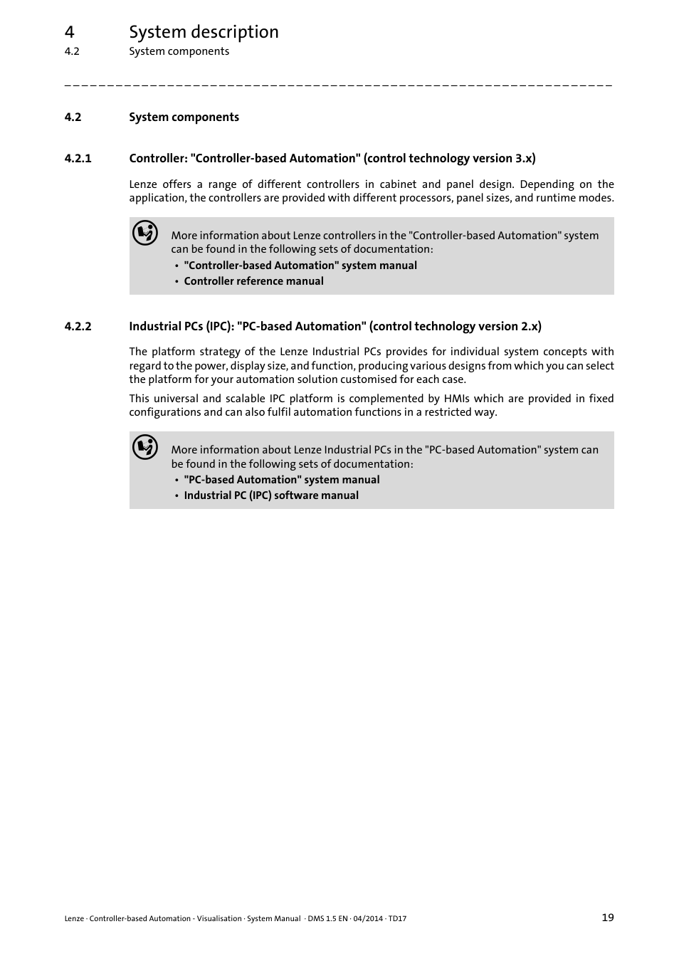 2 system components, System components, 4system description | Lenze Controller-based Automation User Manual | Page 19 / 63