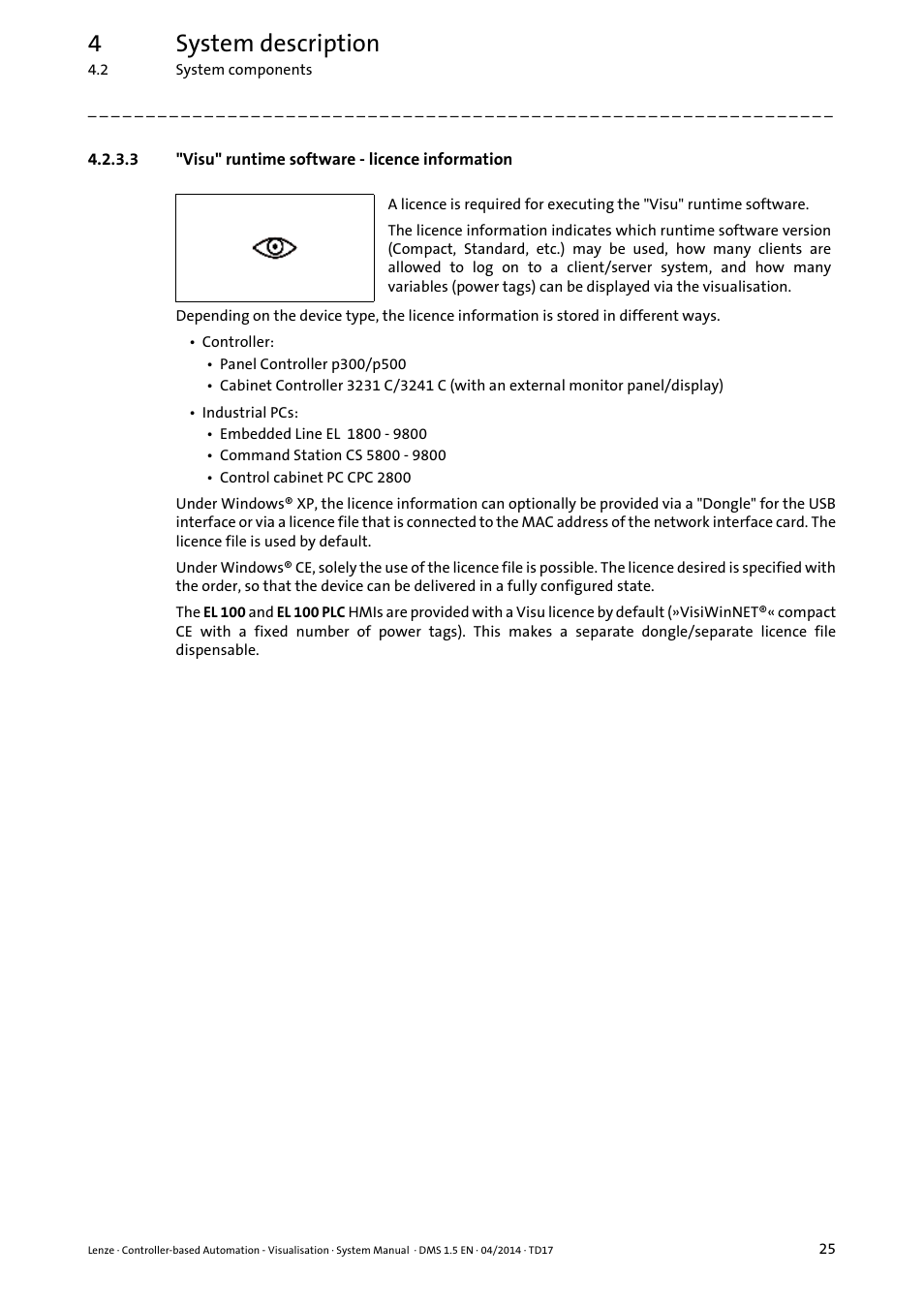 3 "visu" runtime software - licence information, Visu" runtime software - licence information, 4system description | Lenze Controller-based Automation User Manual | Page 25 / 63