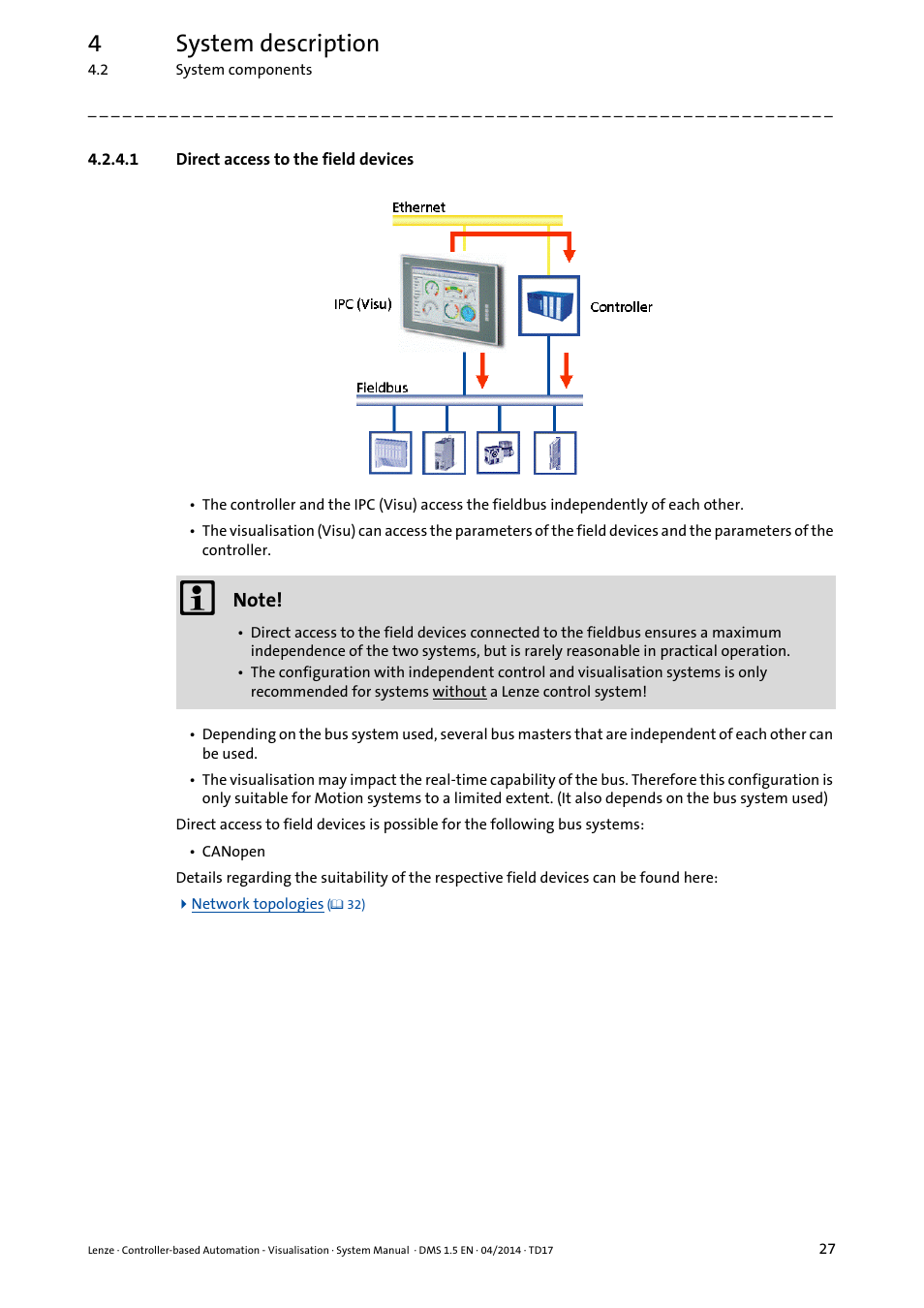 1 direct access to the field devices, Direct access to the field devices, 4system description | Lenze Controller-based Automation User Manual | Page 27 / 63