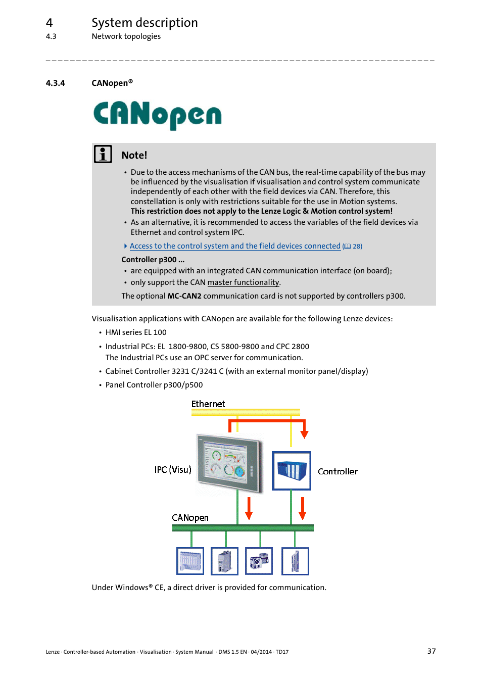 4 canopen, Canopen, 4system description | Lenze Controller-based Automation User Manual | Page 37 / 63