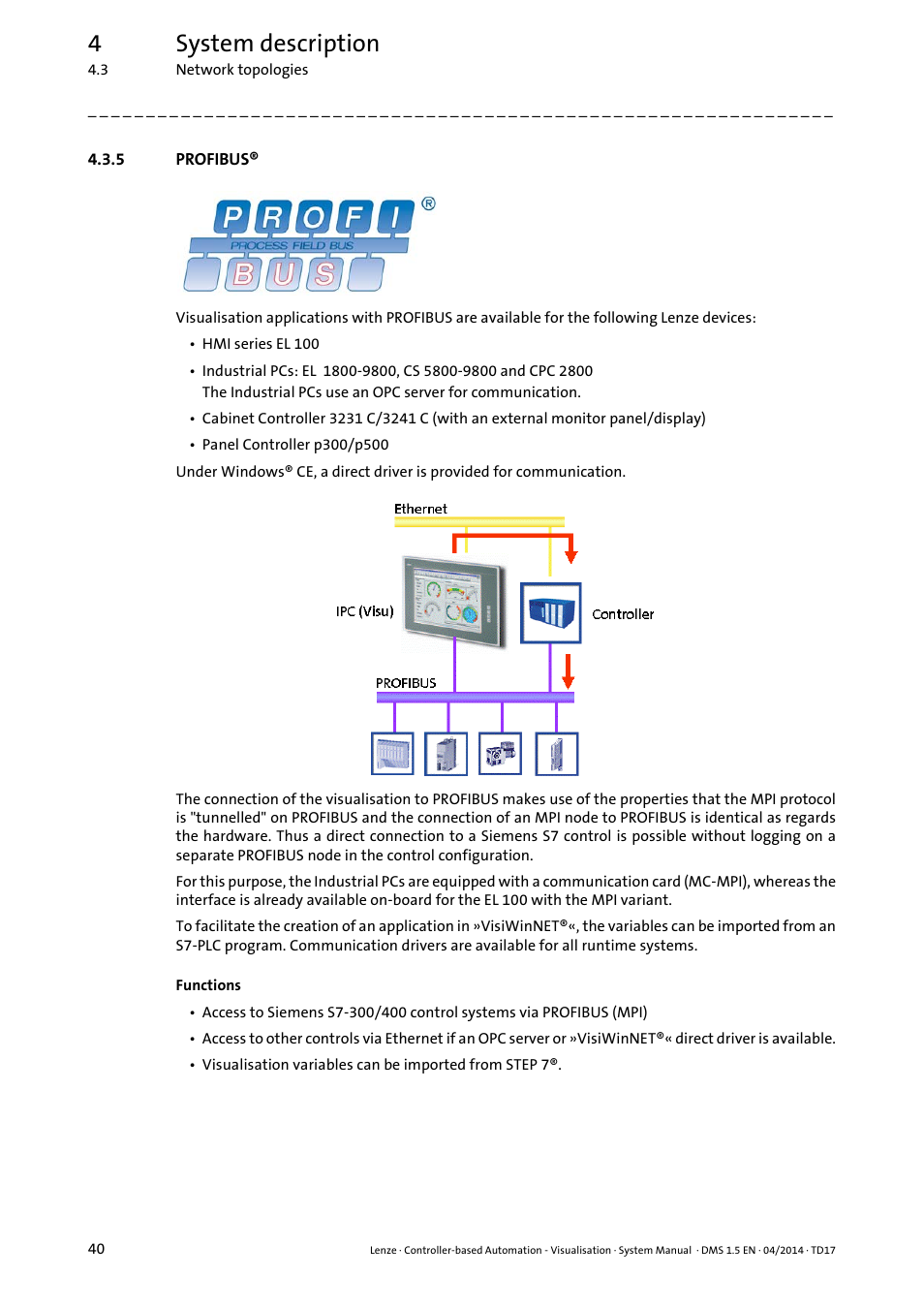 5 profibus, Profibus, 4system description | Lenze Controller-based Automation User Manual | Page 40 / 63
