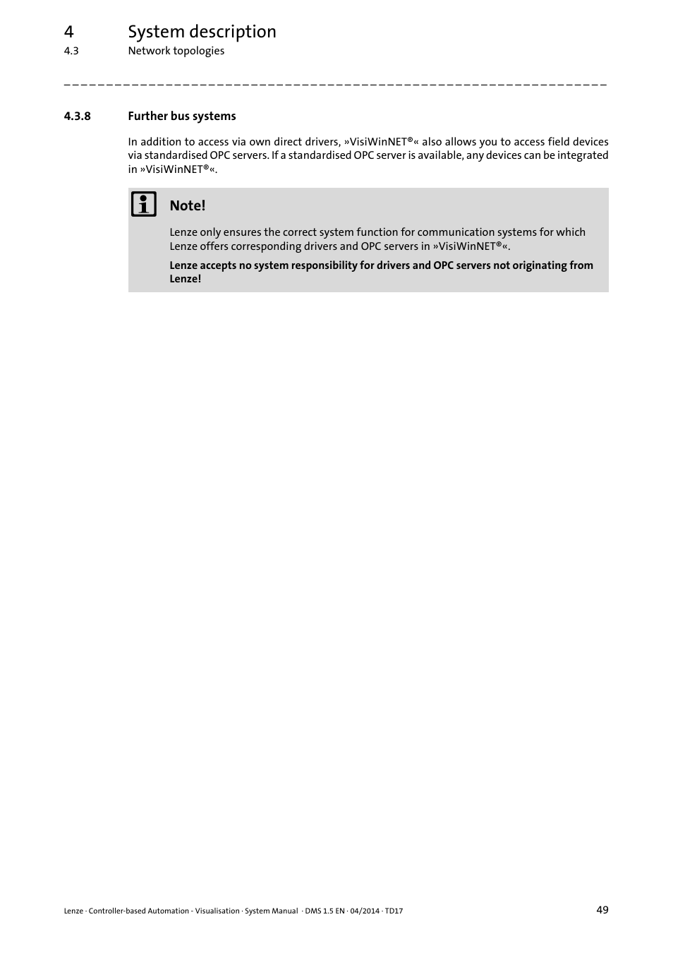 8 further bus systems, Further bus systems, 4system description | Lenze Controller-based Automation User Manual | Page 49 / 63