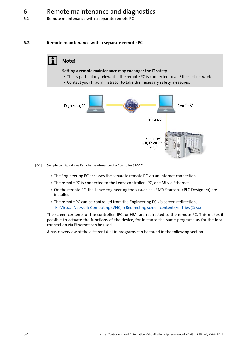 2 remote maintenance with a separate remote pc, Remote maintenance with a separate remote pc, 6remote maintenance and diagnostics | Lenze Controller-based Automation User Manual | Page 52 / 63