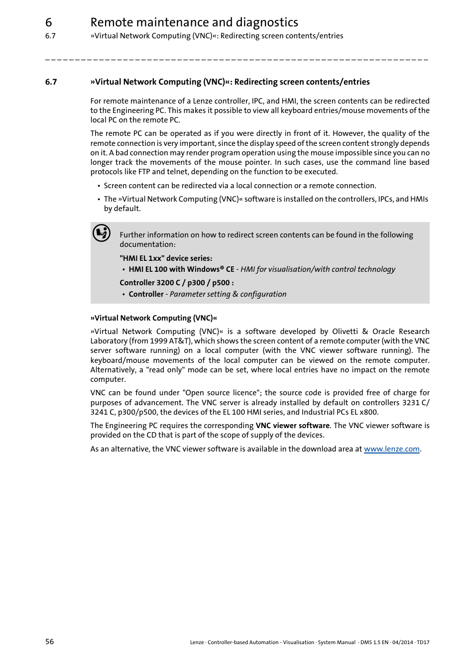 6remote maintenance and diagnostics | Lenze Controller-based Automation User Manual | Page 56 / 63