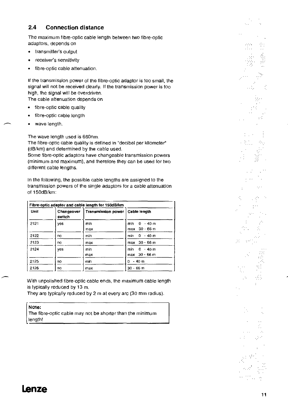 Lanze, 4 cannectian distance | Lenze 2126IB LECOM-Li User Manual | Page 13 / 29