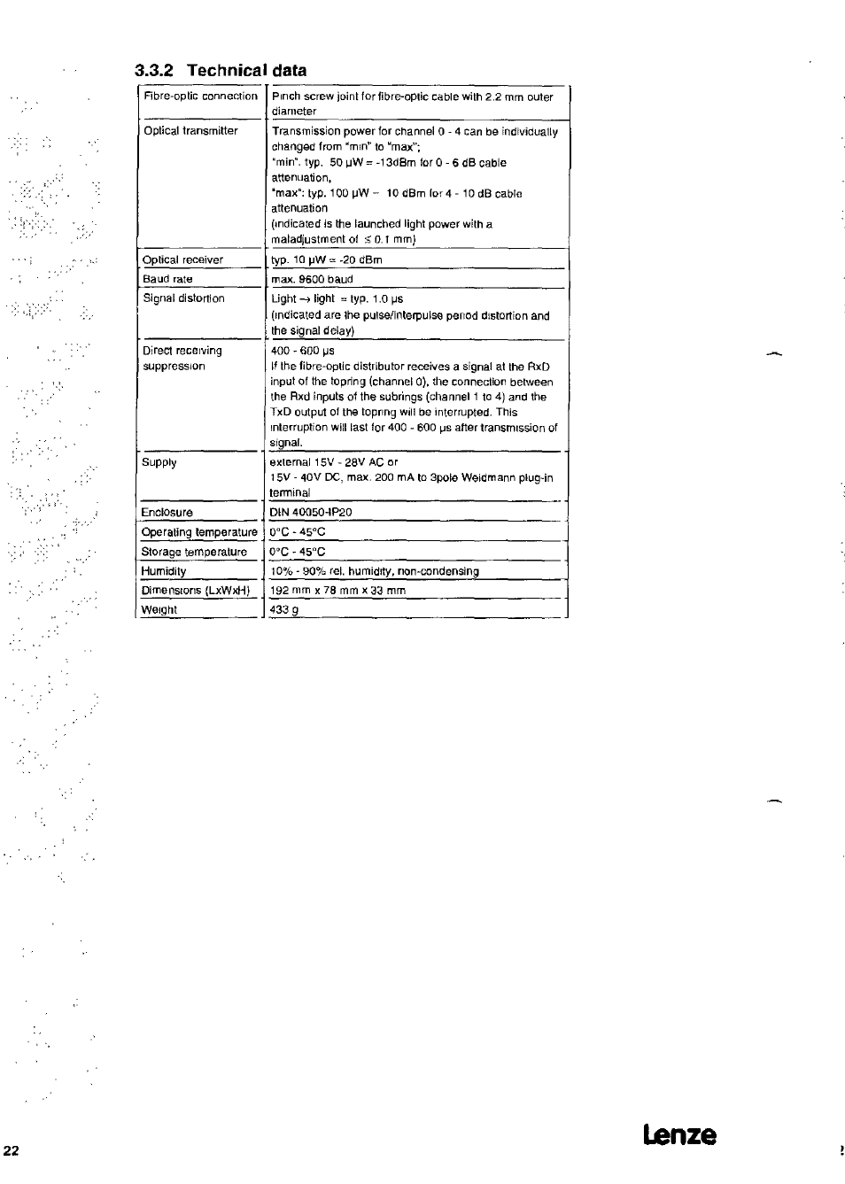 Lanze, 2 technical data | Lenze 2126IB LECOM-Li User Manual | Page 24 / 29