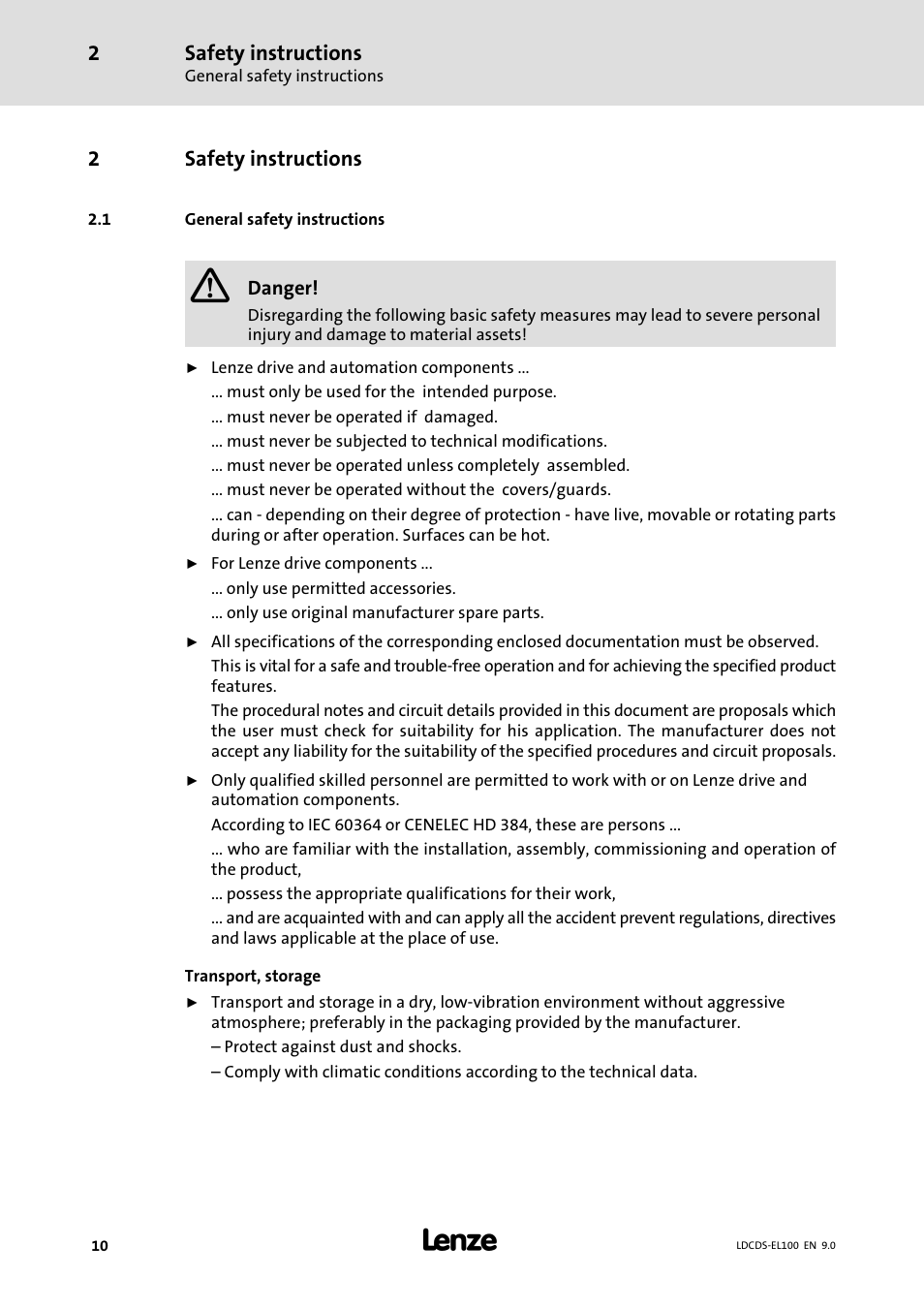 Safety instructions, General safety instructions | Lenze HMI for visualisation / with control technology User Manual | Page 10 / 96