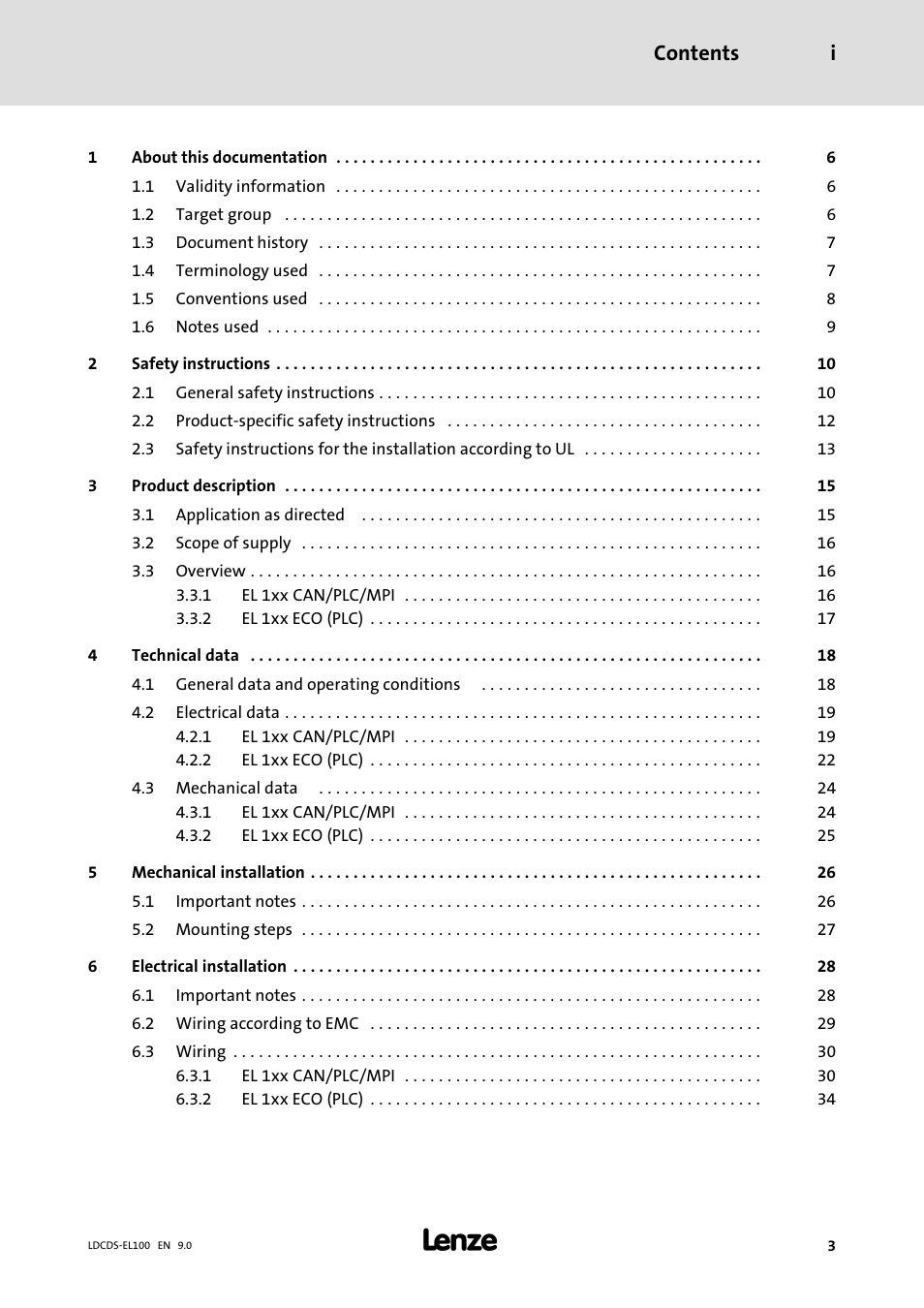 Contents i | Lenze HMI for visualisation / with control technology User Manual | Page 3 / 96